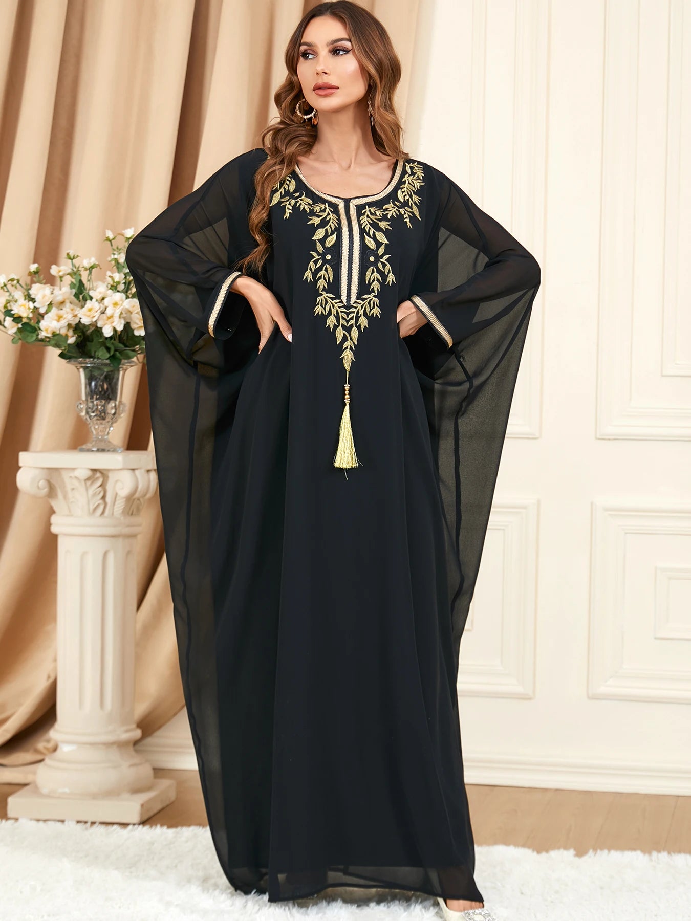 Fashionable Elegant Robe Caftan Abaya Dress Summer Bat Sleeve Long Abaya