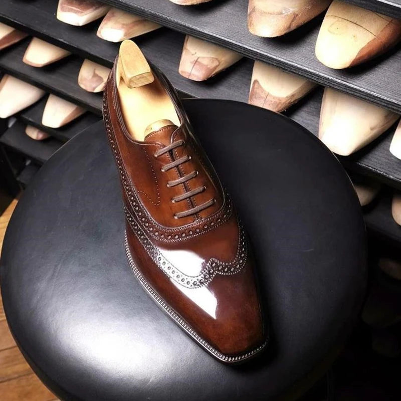 Oxfords Handmade Dress Shoes Brown Black Lace-up Round Toe