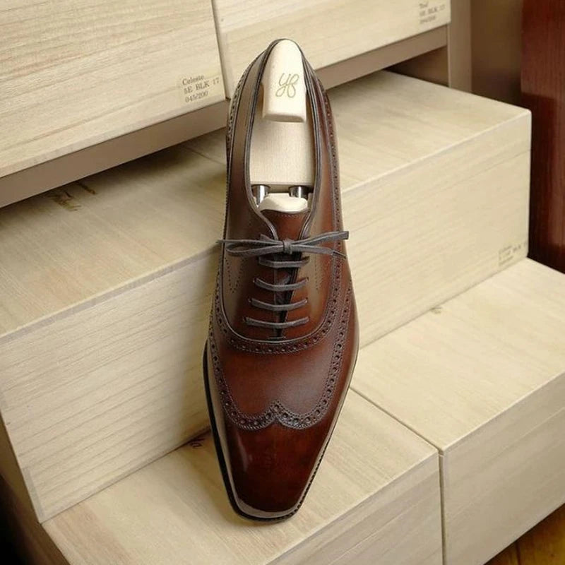 Oxfords Handmade Dress Shoes Brown Black Lace-up Round Toe