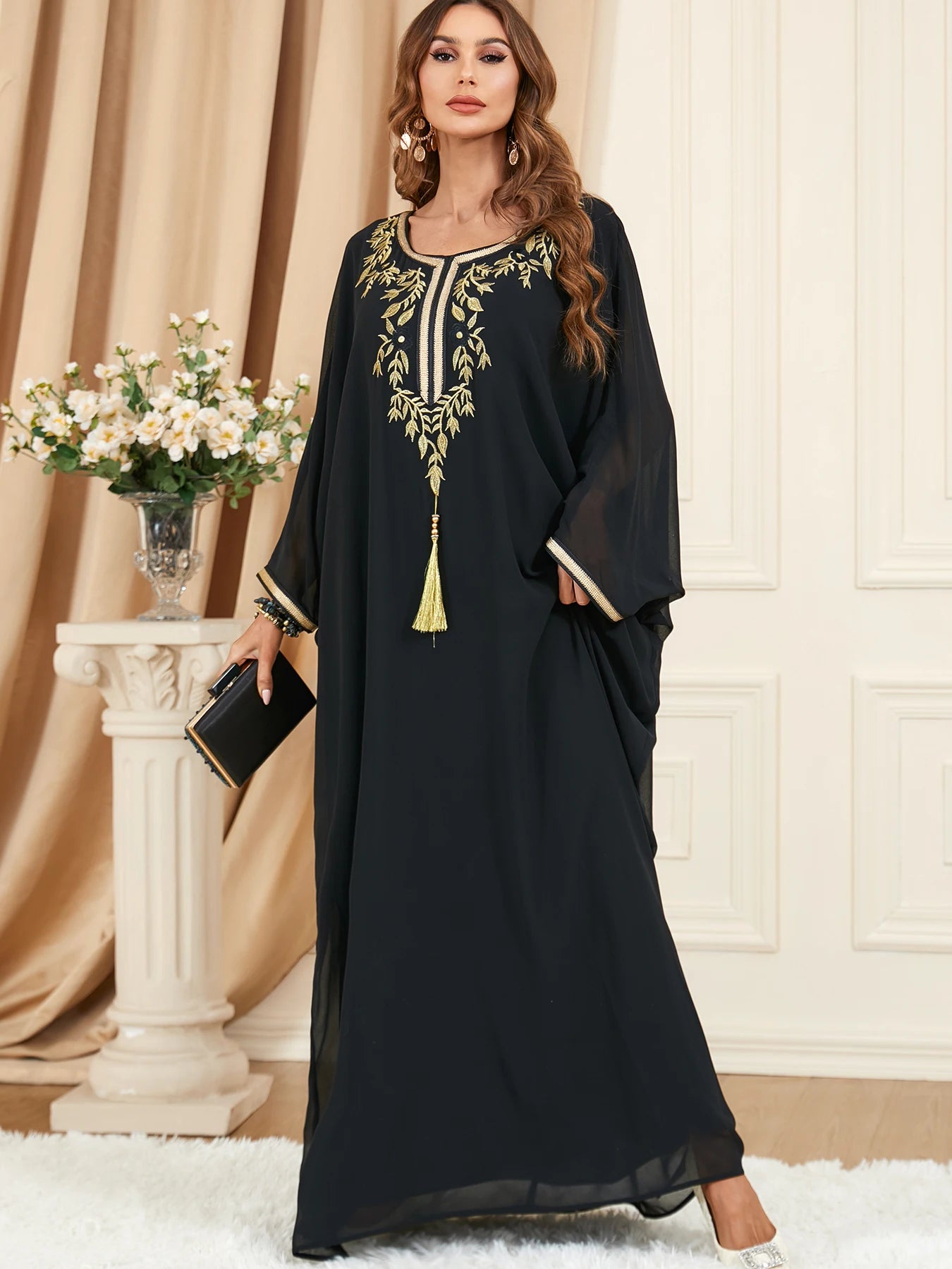 Fashionable Elegant Robe Caftan Abaya Dress Summer Bat Sleeve Long Abaya