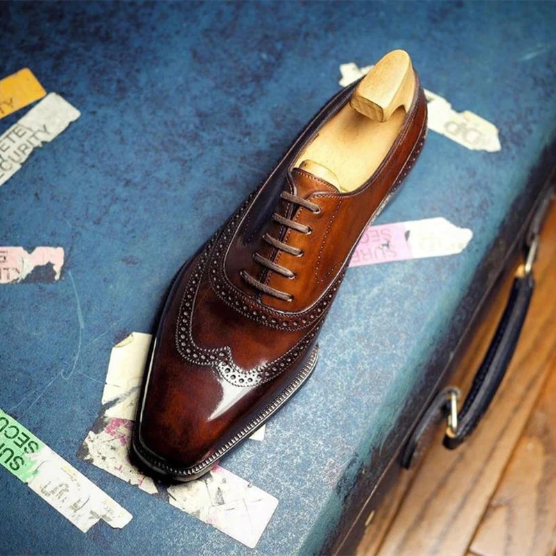 Oxfords Handmade Dress Shoes Brown Black Lace-up Round Toe
