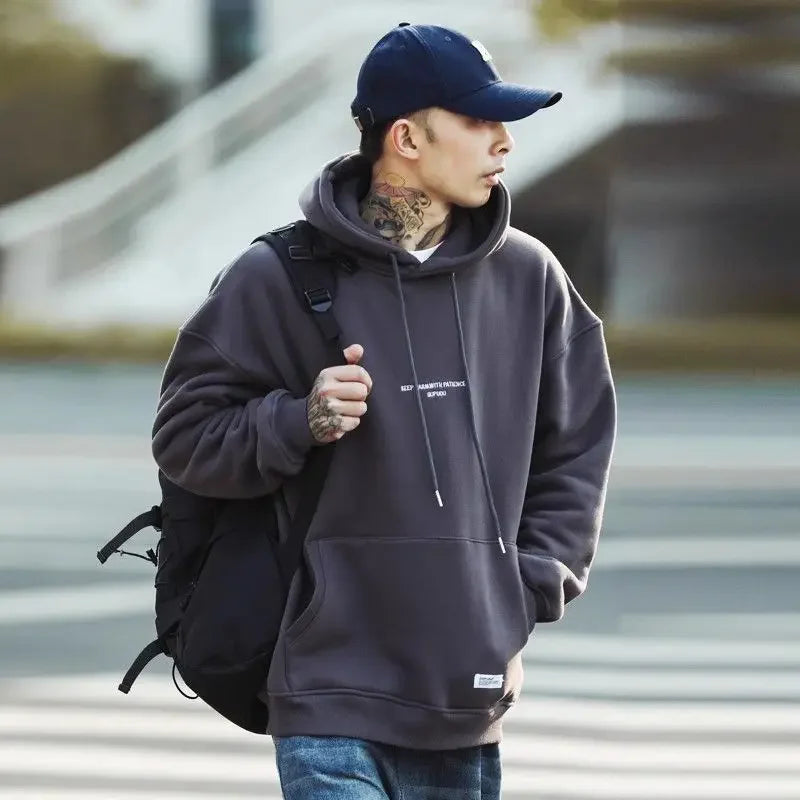 Men's Hoodies and Hooded Sweatshirt Solid Fleeced Male Clothes Pastel Color Simple Streetwear