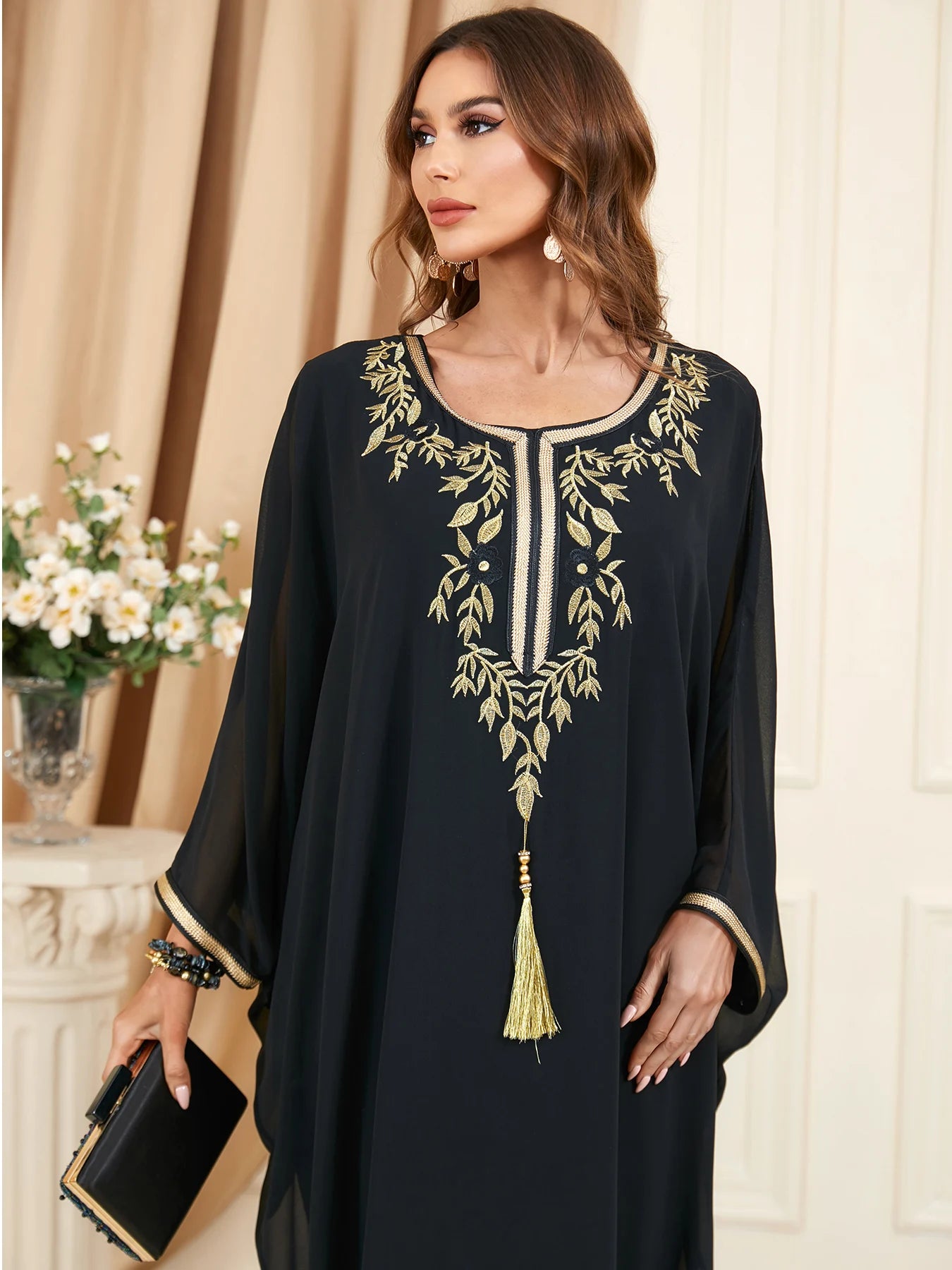 Fashionable Elegant Robe Caftan Abaya Dress Summer Bat Sleeve Long Abaya