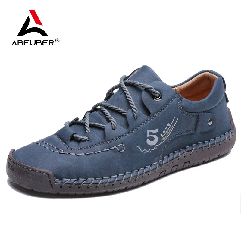 Men's Handmade Leather Shoes Casual Loafers Lace Up Split Leather Shoes