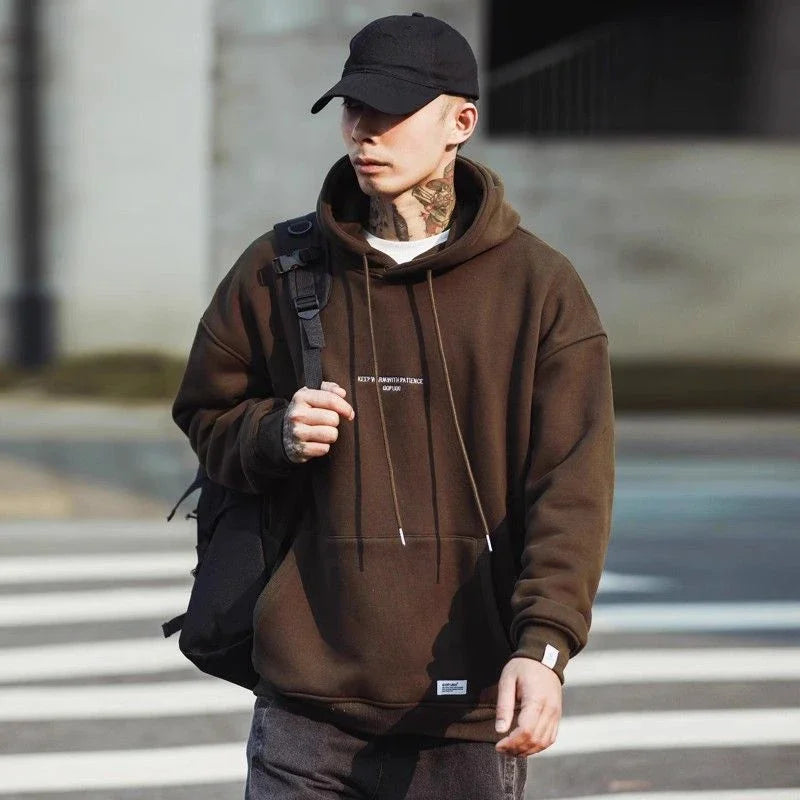 Men's Hoodies and Hooded Sweatshirt Solid Fleeced Male Clothes Pastel Color Simple Streetwear