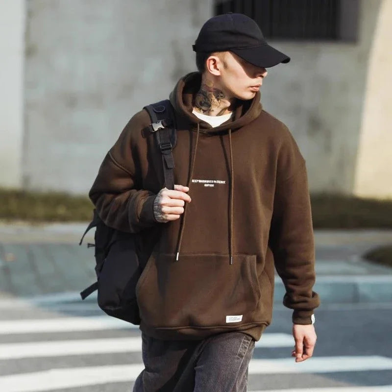 Men's Hoodies and Hooded Sweatshirt Solid Fleeced Male Clothes Pastel Color Simple Streetwear