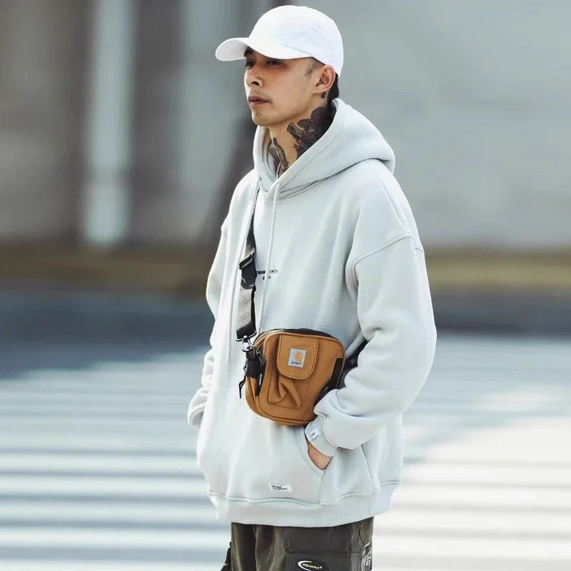Men's Hoodies and Hooded Sweatshirt Solid Fleeced Male Clothes Pastel Color Simple Streetwear