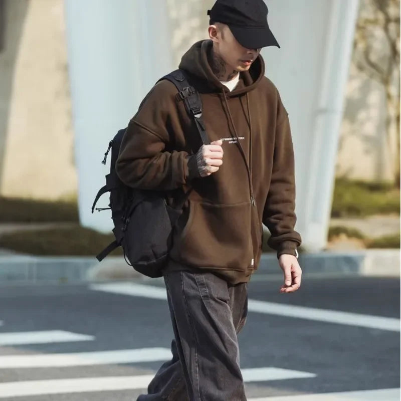 Men's Hoodies and Hooded Sweatshirt Solid Fleeced Male Clothes Pastel Color Simple Streetwear