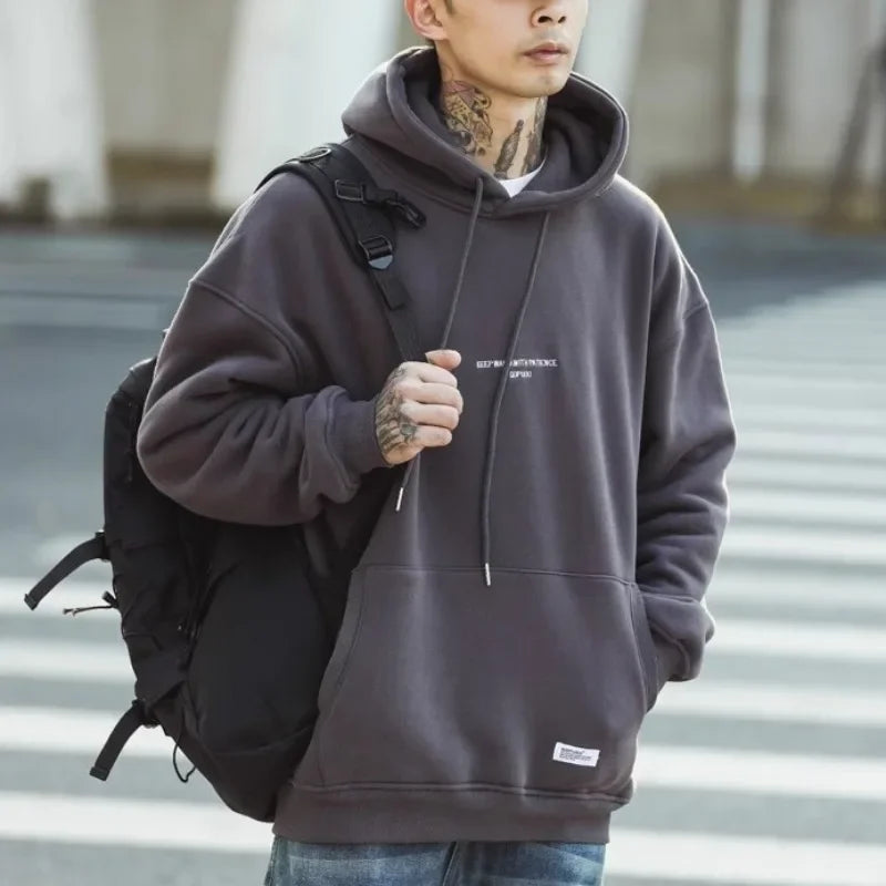 Men's Hoodies and Hooded Sweatshirt Solid Fleeced Male Clothes Pastel Color Simple Streetwear
