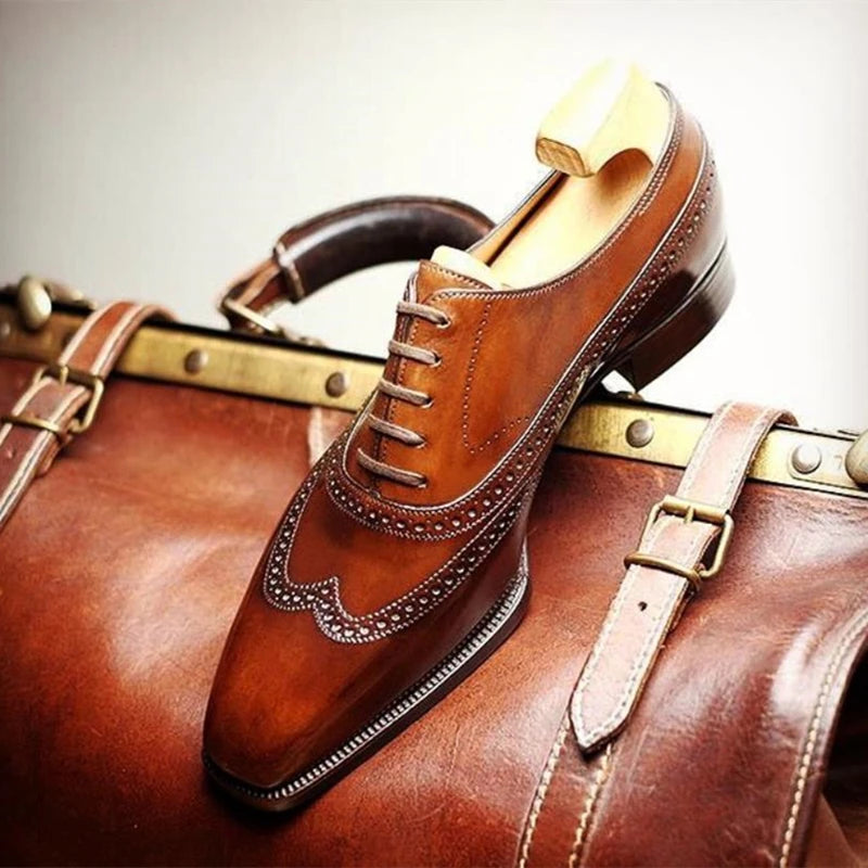Oxfords Handmade Dress Shoes Brown Black Lace-up Round Toe