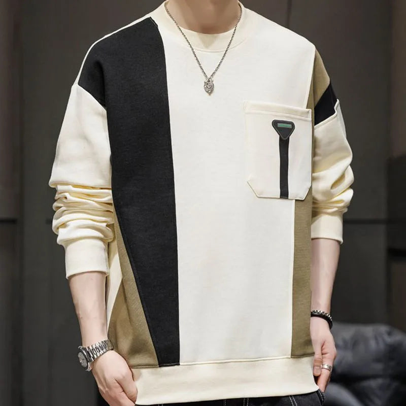 Men's Hoodies and Hooded Sweatshirts Causal Fashion Label Patchwork