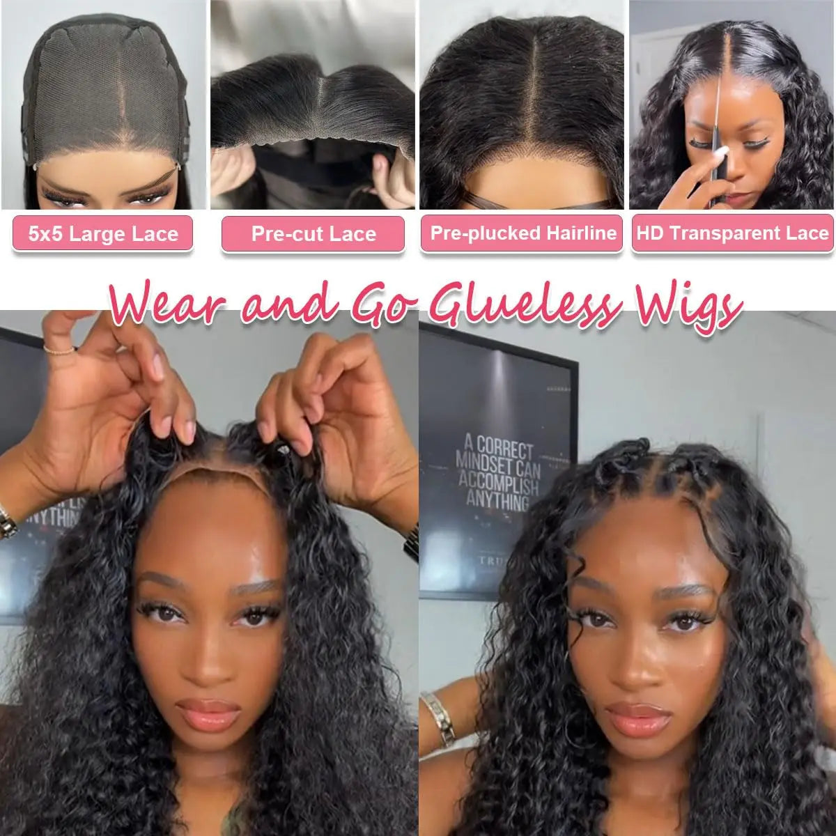 8 - 16 Inch Glueless Curly Hair Wigs Human Hair