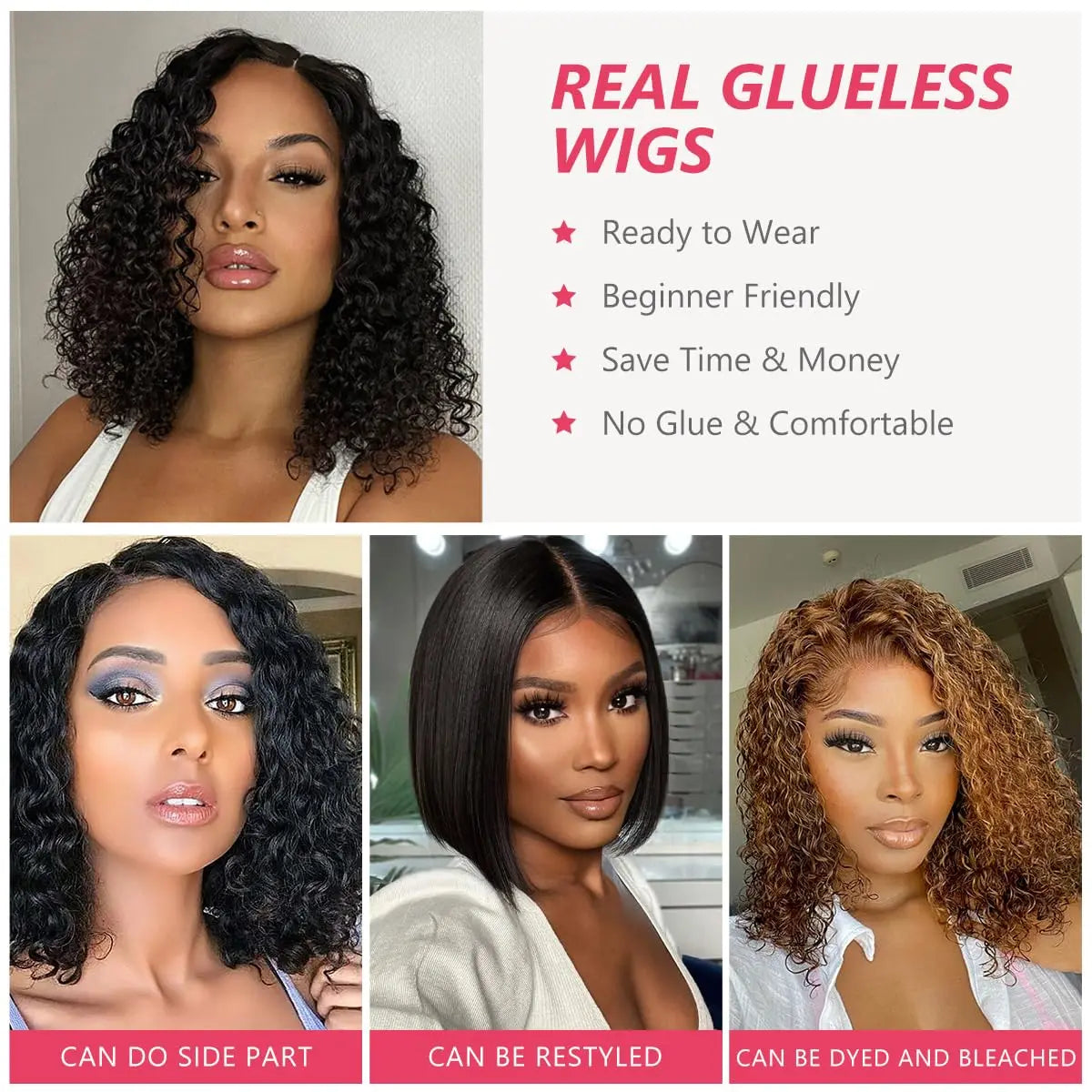 8 - 16 Inch Glueless Curly Hair Wigs Human Hair