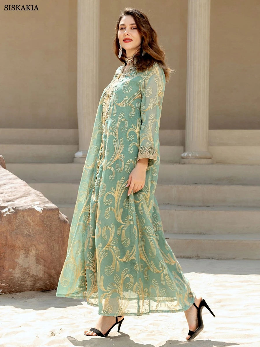 Elegant Women's Arabian Siskakia  Floral Dubai Dress