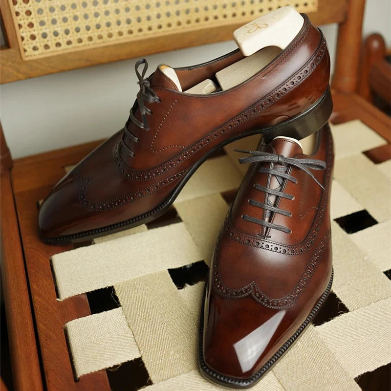 Oxfords Handmade Dress Shoes  Brown Black  Lace-up  Round Toe