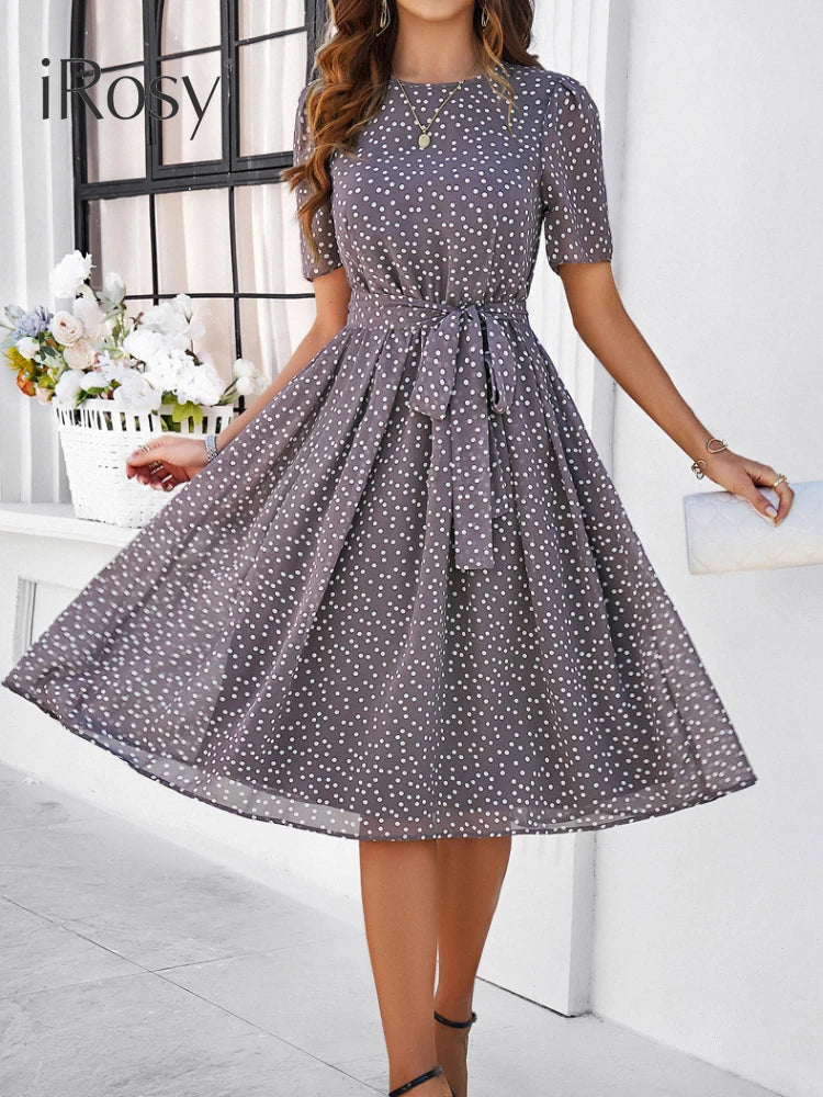 Women's Summer Elegant Dots Midi Chiffon Dresses