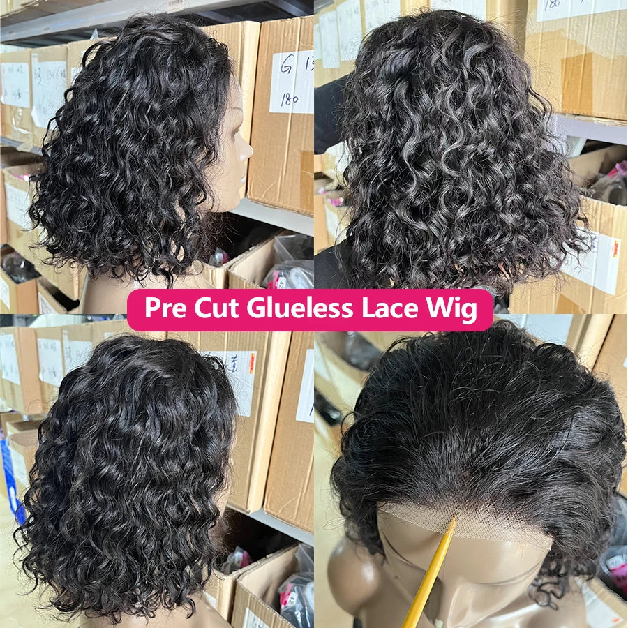 8-16 inch Short Water Wave Bob Glueless Wig Human Hair