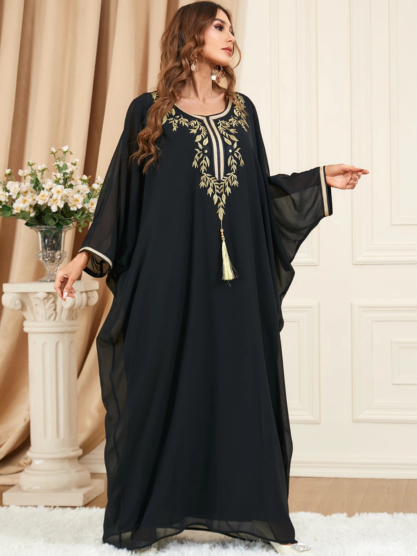 Fashionable Elegant Robe Caftan Abaya  Dress Summer Bat Sleeve Long Abaya