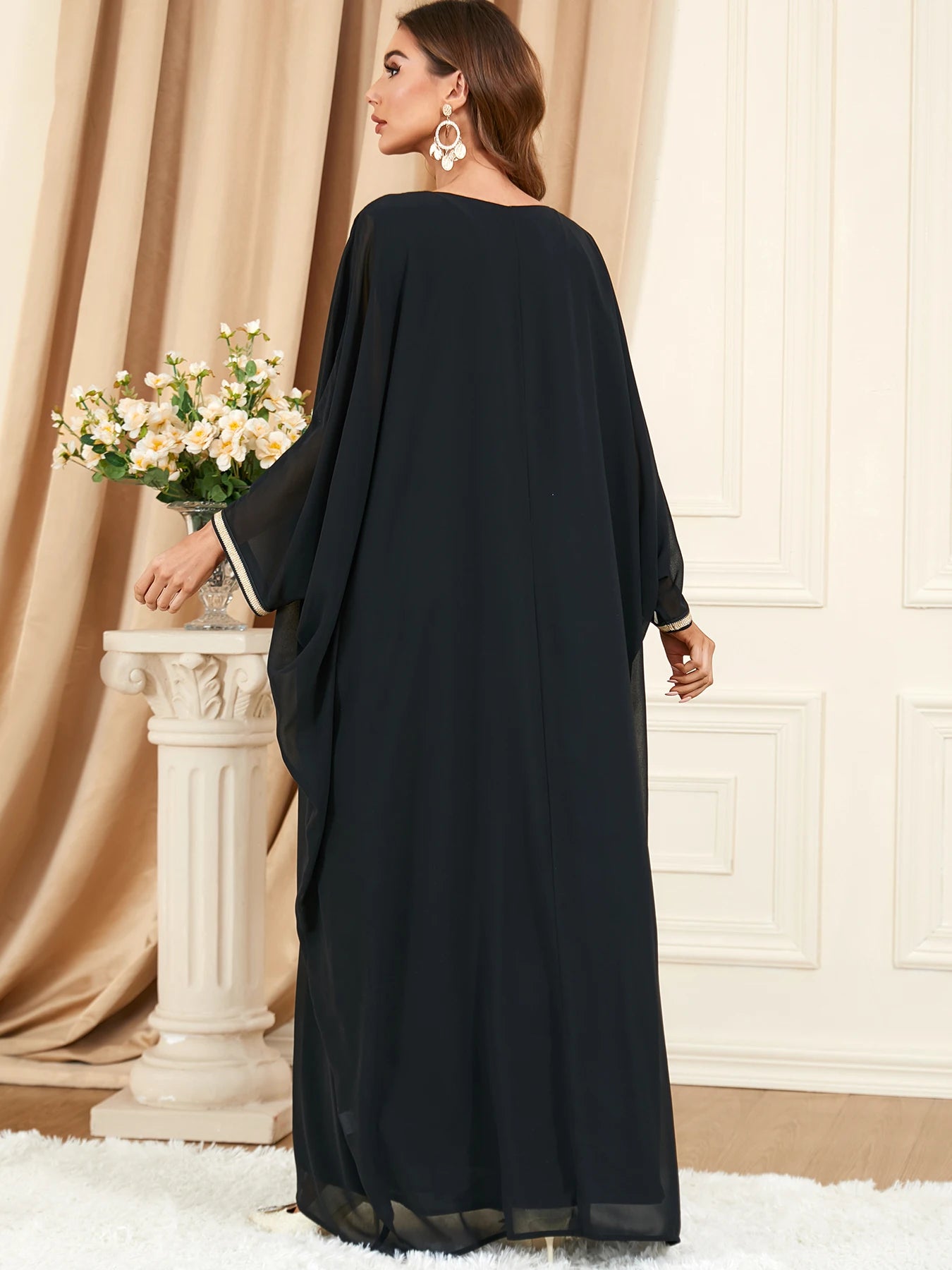 Fashionable Elegant Robe Caftan Abaya  Dress Summer Bat Sleeve Long Abaya