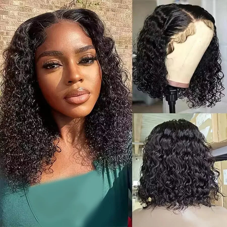 8-16 inch Short Water Wave Bob Glueless Wig Human Hair