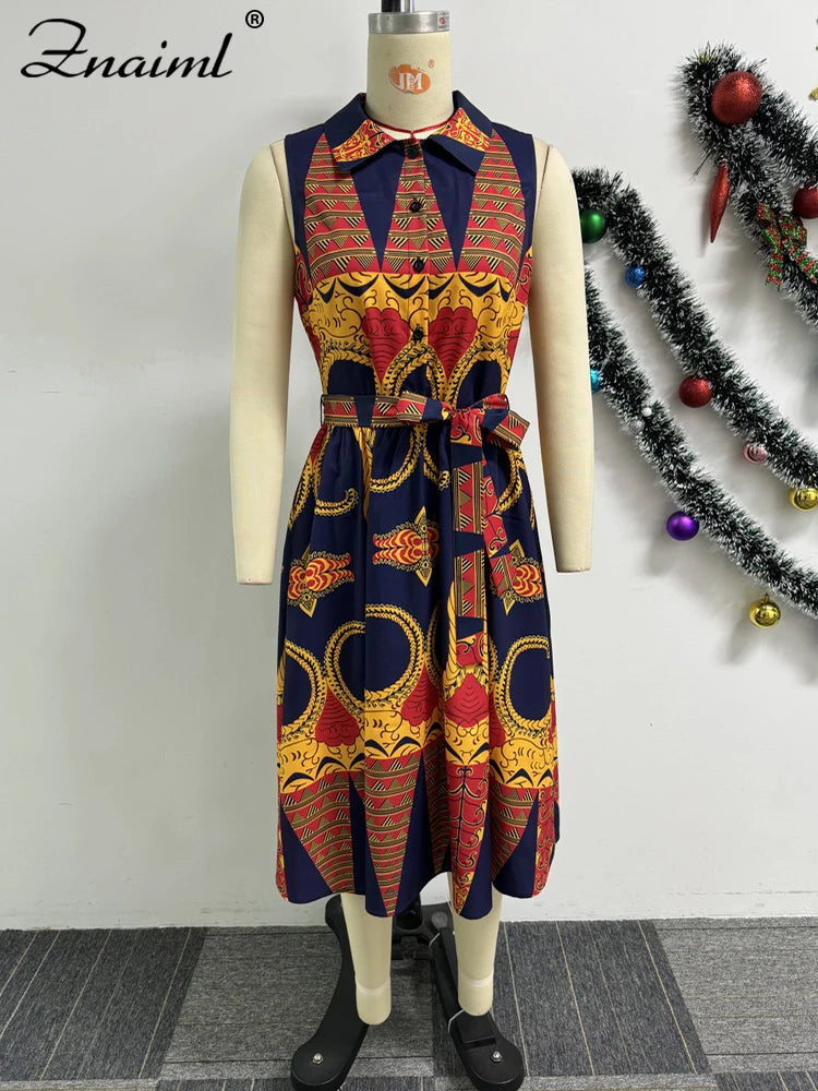 Elegant Short Graphic Print  African Dresses Women Summer Sexy Sleeveless A-line Loose