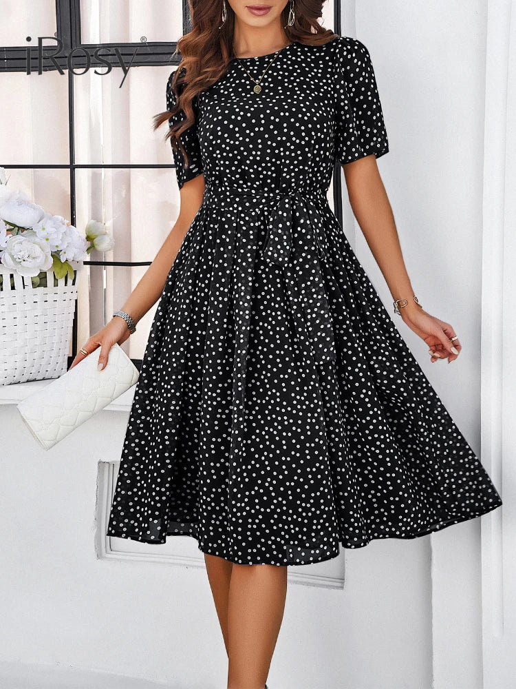 Women's Summer Elegant Dots Midi Chiffon Dresses