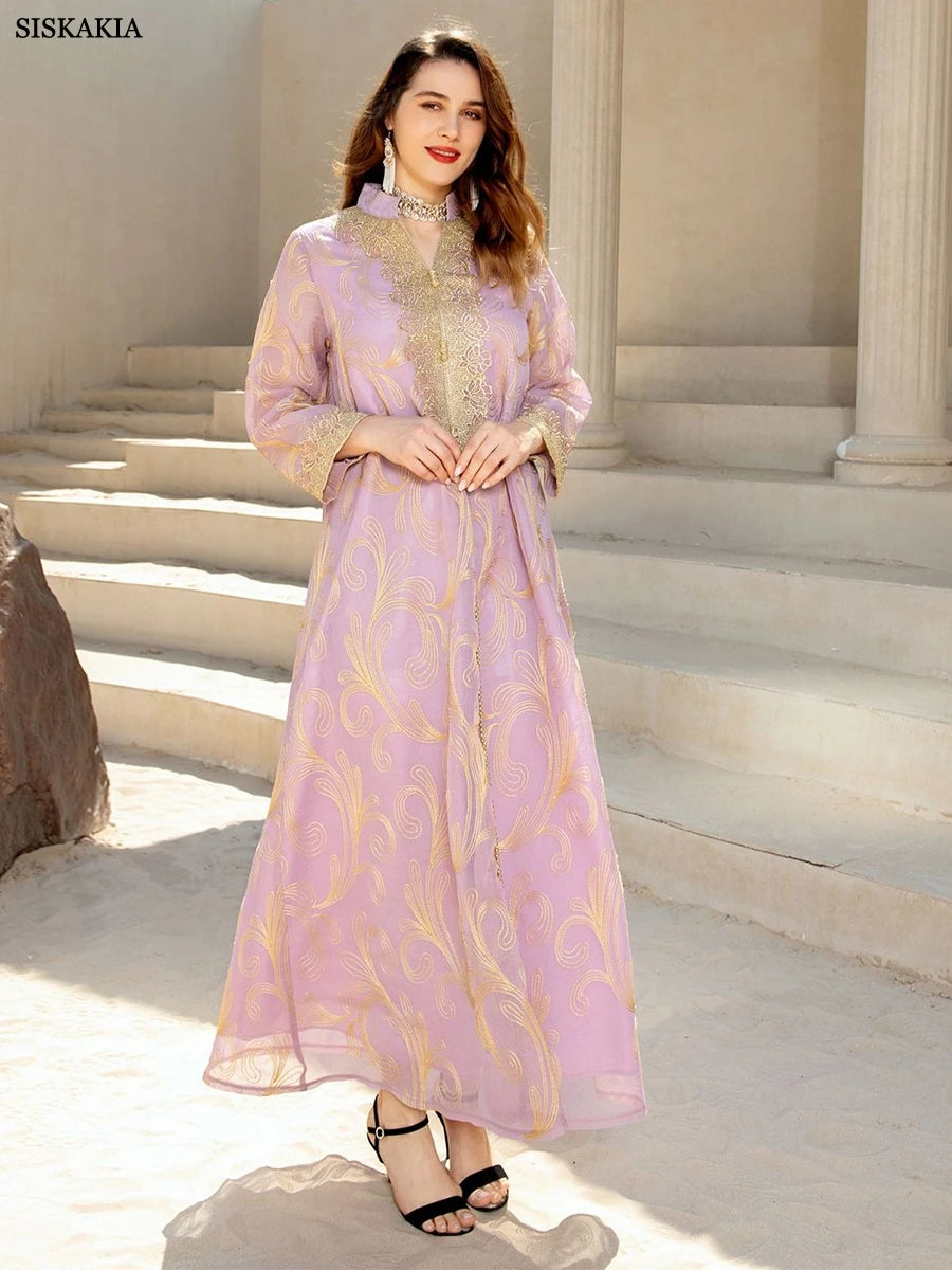 Elegant Women's Arabian Siskakia  Floral Dubai Dress