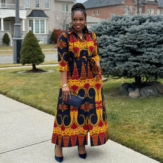 African Style Dresses  Elegant Fashion Abayas Dashiki Robe Kaftan Midi Dress Turkish Africa Clothing