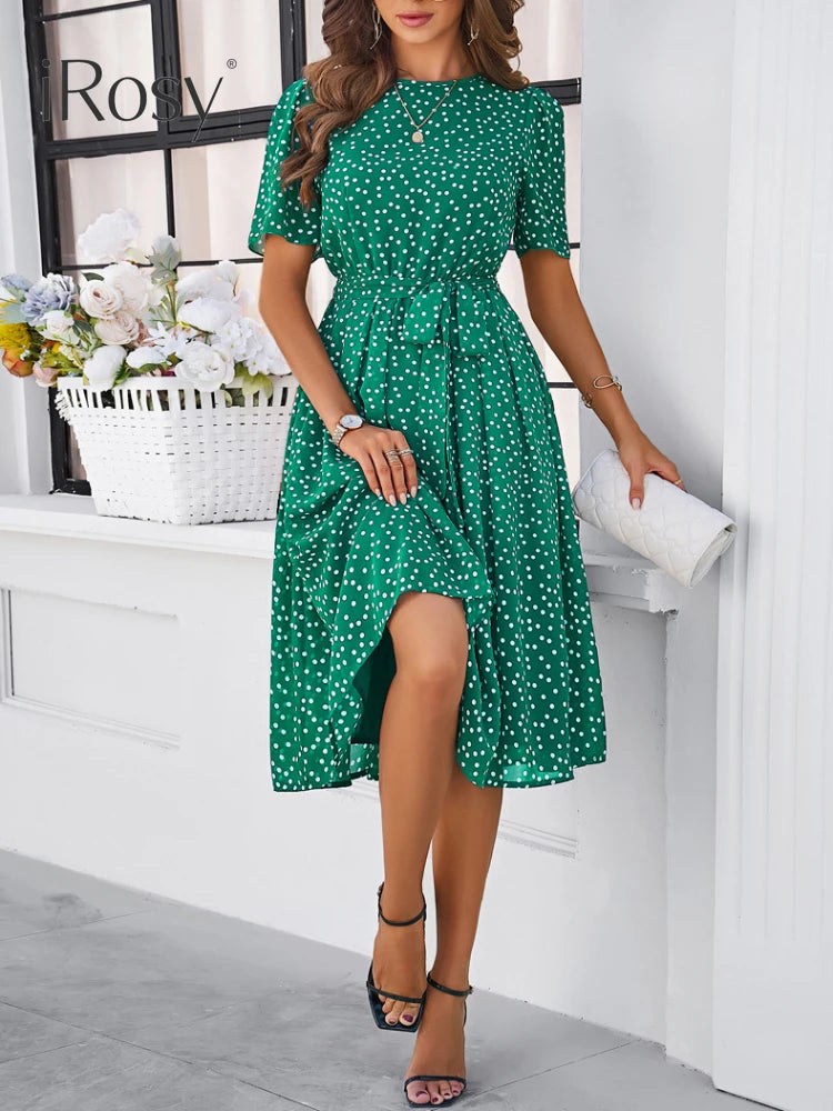 Women's Summer Elegant Dots Midi Chiffon Dresses