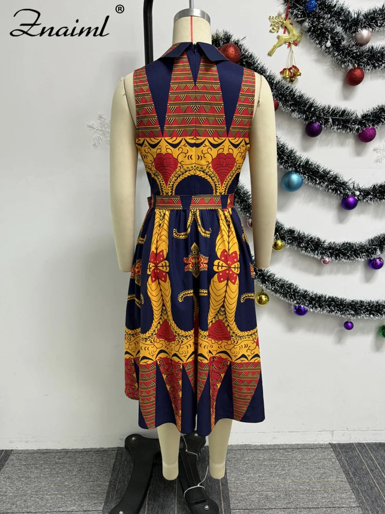 Elegant Short Graphic Print  African Dresses Women Summer Sexy Sleeveless A-line Loose