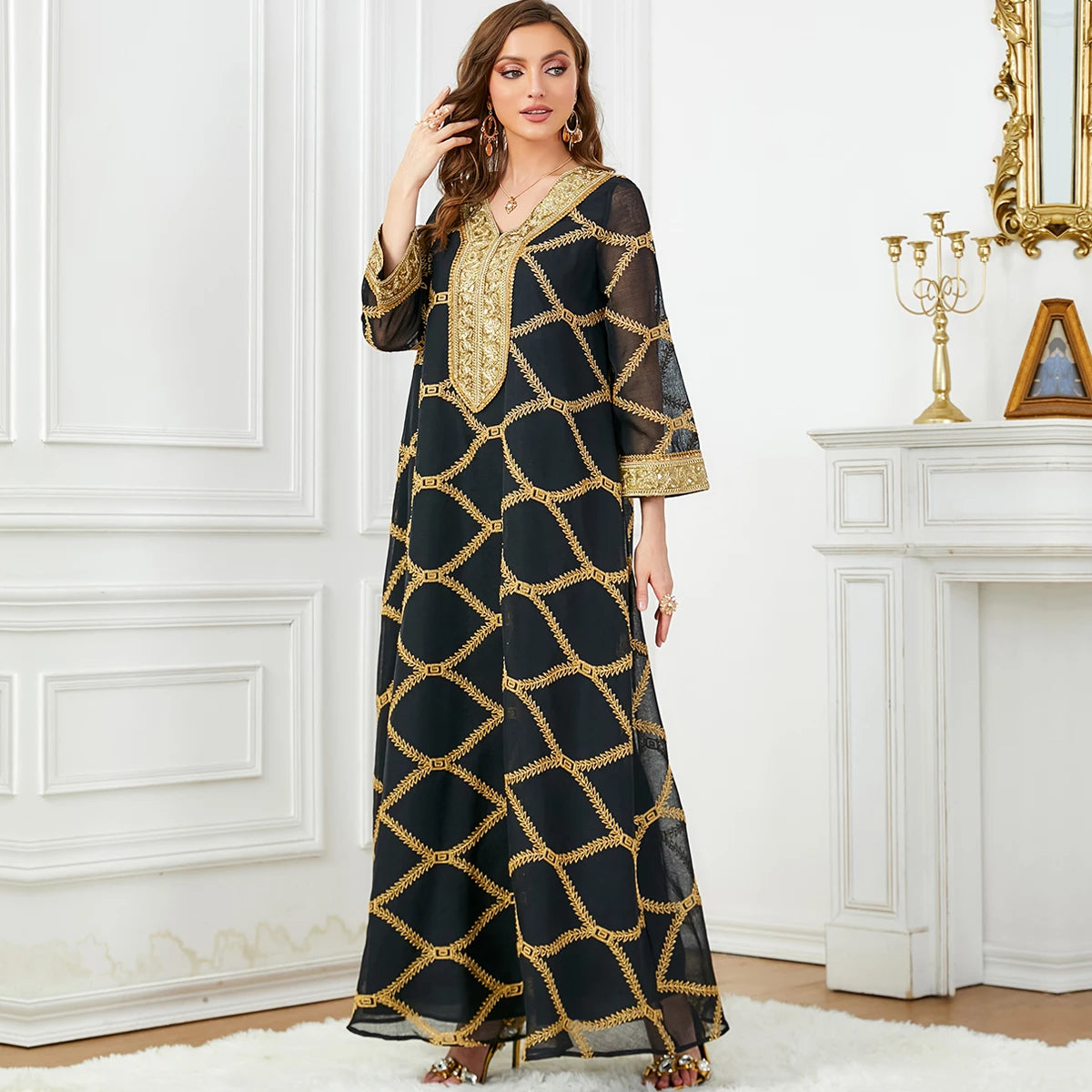 Women's Elegant Dubai Robe Moroccan Caftan  Party Long Dress