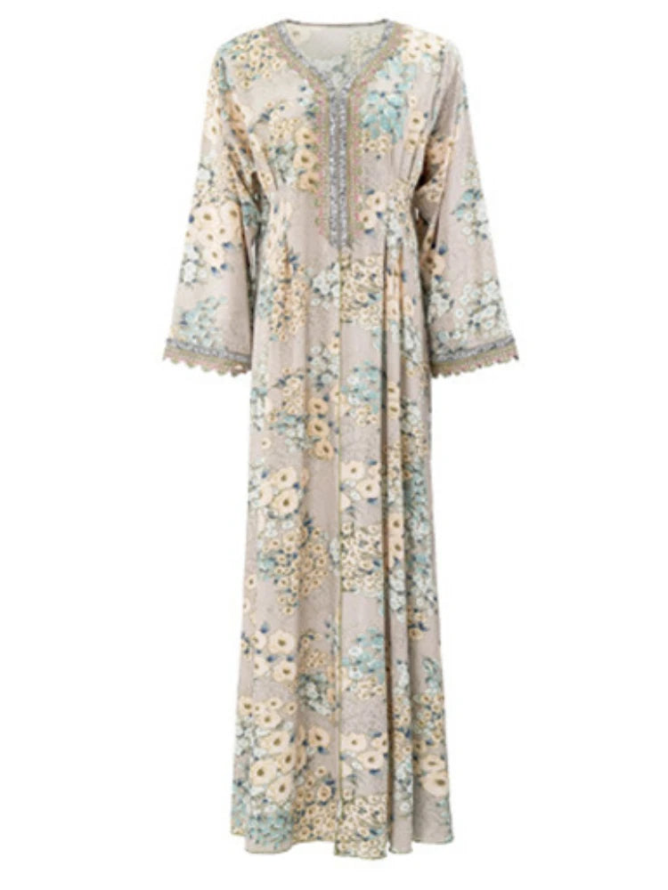 Women's Fashion Kimono Print Caftan Vestidos Largos Party Abaya Dress