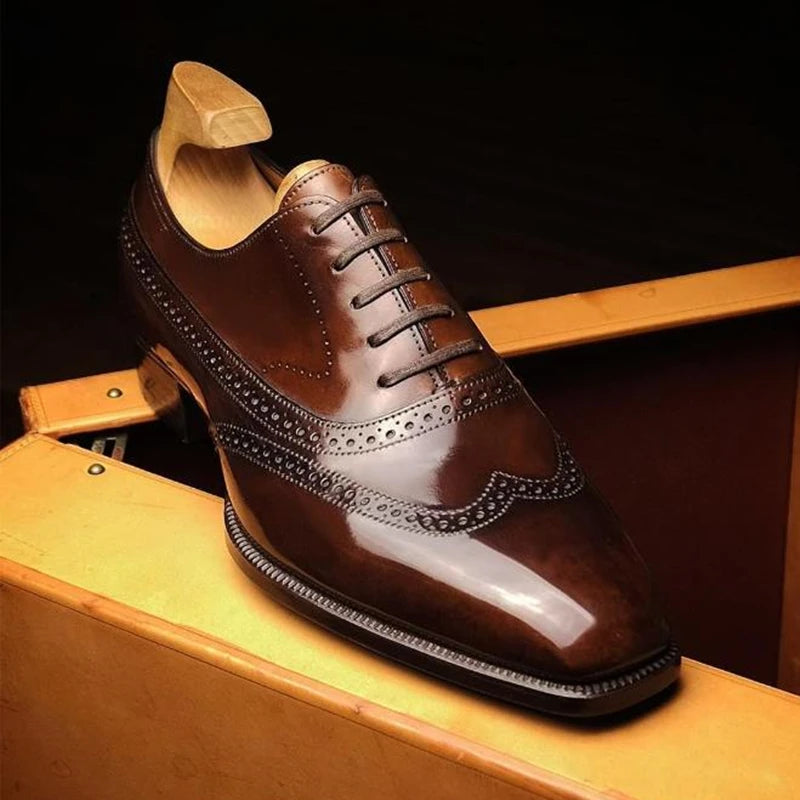 Oxfords Handmade Dress Shoes  Brown Black  Lace-up  Round Toe